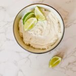 bowl of lime buttercream frosting