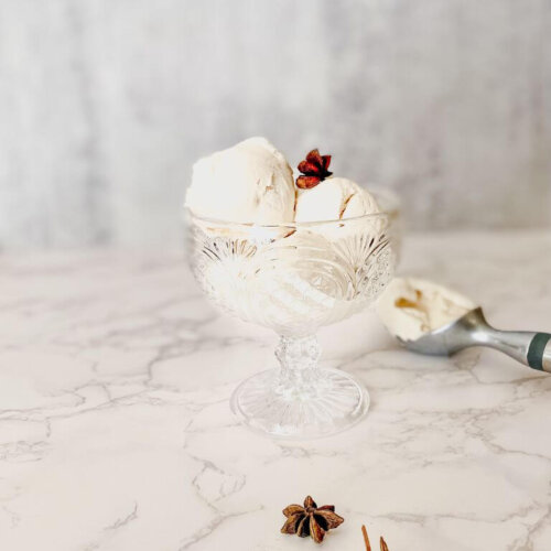 Chai ice cream with three pieces of star anise
